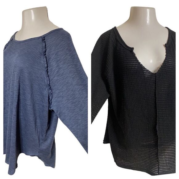 Two Waffle Weave Knit Slouchy Tops - Picture 1 of 13